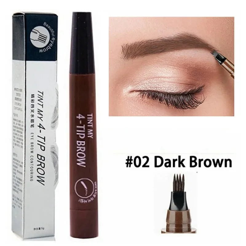 Waterproof Long-Lasting Microblade Brow Pencil with 4 Points 02 Dark Brown