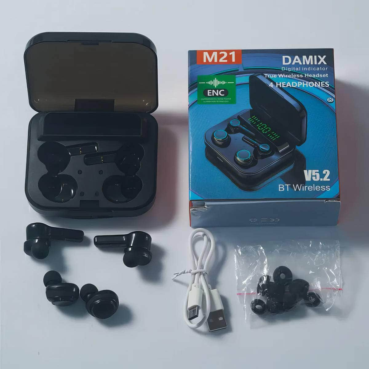 Waterproof M21 TWS Wireless Earbuds, Noise Canceling, 9D Stereo, Mic