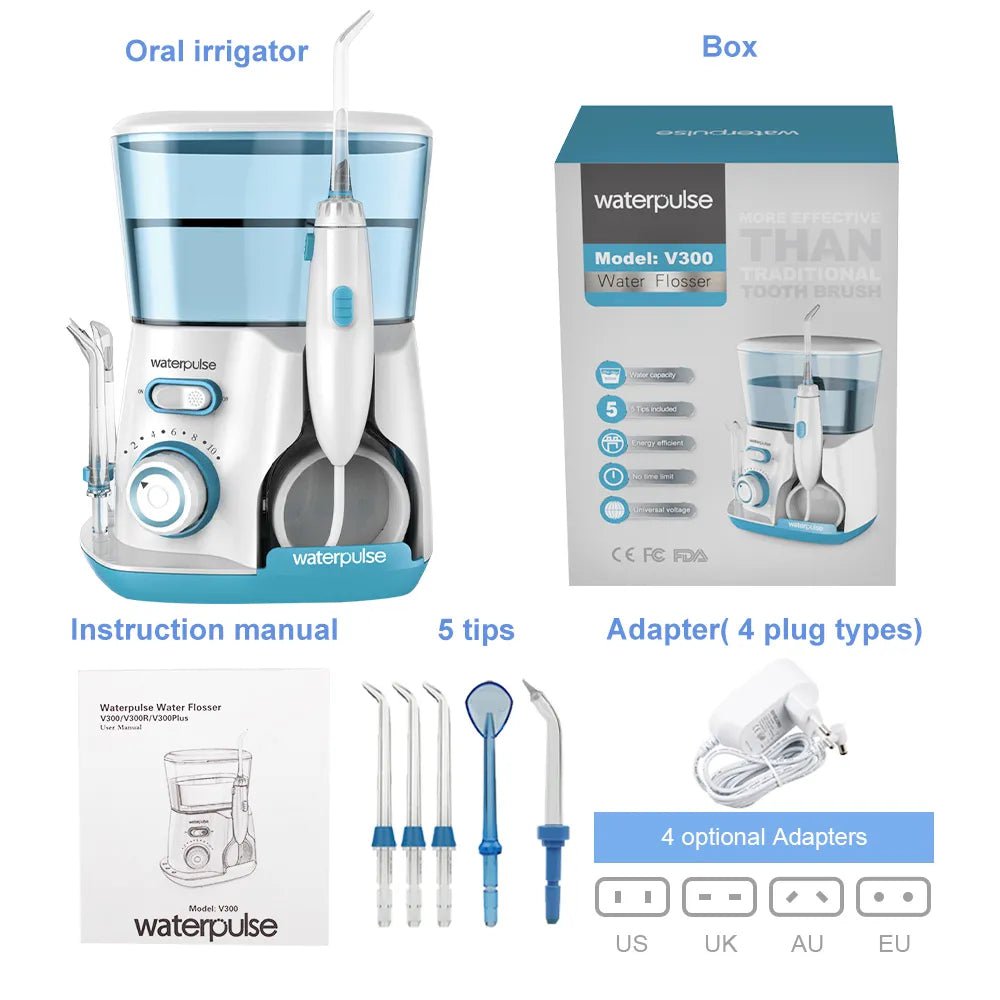 Waterpulse V300G Oral Irrigator - Electric Dental Water Flosser with 5 Tips, 800ml Capacity for Oral Hygiene and Care green / us