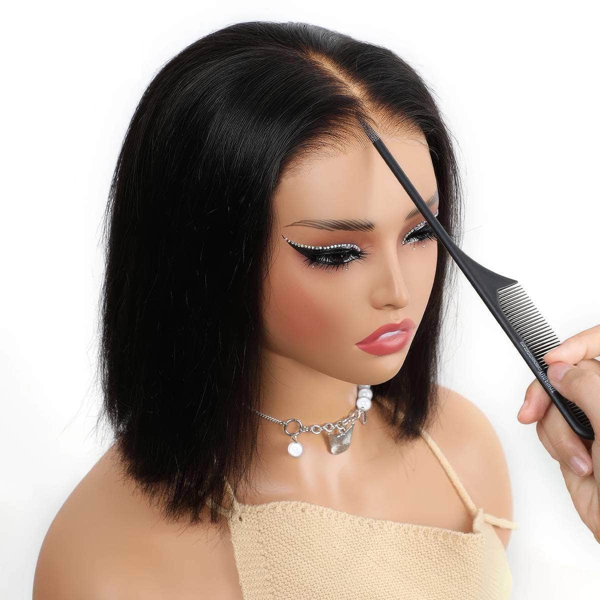 Wear And Go Glueless Human Hair Wig - Bob HD Lace Straight Short Bob, 6x4 Lace Frontal, Pre-Plucked Human Wigs Ready To Go