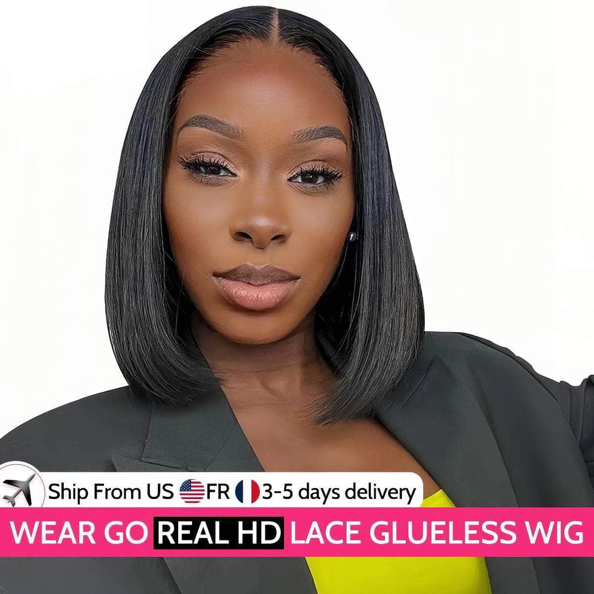 Wear And Go Glueless Human Hair Wig - Bob HD Lace Straight Short Bob, 6x4 Lace Frontal, Pre-Plucked Human Wigs Ready To Go CHINA / 8inches / 180%