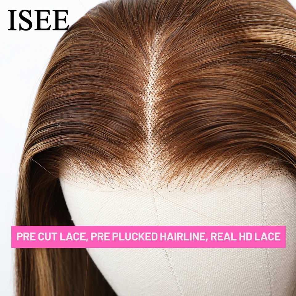Wear And Go Highlight Lace Frontal Wigs - 4/27 Colored Wig, 6x4 HD Straight Glueless, Pre-Plucked Human Wigs Ready To Go