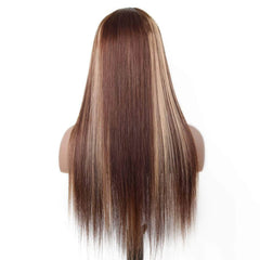 Wear And Go Highlight Lace Frontal Wigs - 4/27 Colored Wig, 6x4 HD Straight Glueless, Pre-Plucked Human Wigs Ready To Go