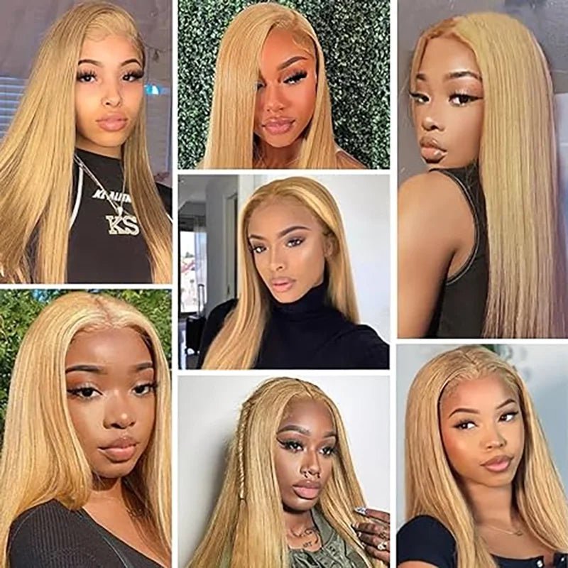 Wear And Go Honey Blonde Wig - Glueless HD Straight Lace Front Wigs, Human Hair, #27 Color, Pre-Cut, Pre-Plucked Closure Wig