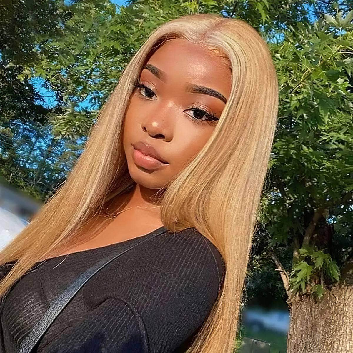 Wear And Go Honey Blonde Wig - Glueless HD Straight Lace Front Wigs, Human Hair, #27 Color, Pre-Cut, Pre-Plucked Closure Wig