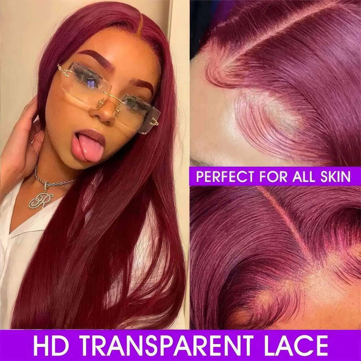 Wear Go Straight 99J Burgundy Lace Front Human Hair Wig - 6x4 Glueless HD Lace Closure Wigs, Colored, Pre-Cut, Pre-Plucked