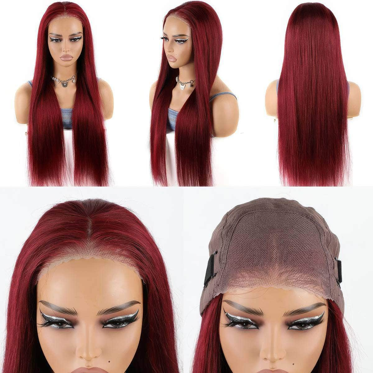 Wear Go Straight 99J Burgundy Lace Front Human Hair Wig - 6x4 Glueless HD Lace Closure Wigs, Colored, Pre-Cut, Pre-Plucked