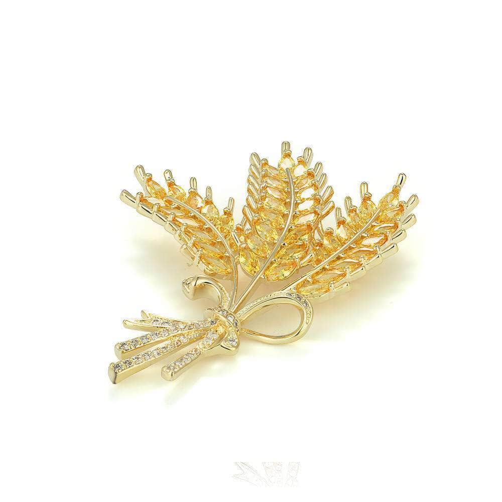 Wheat Ear Crystal-Embedded Brooch Gold