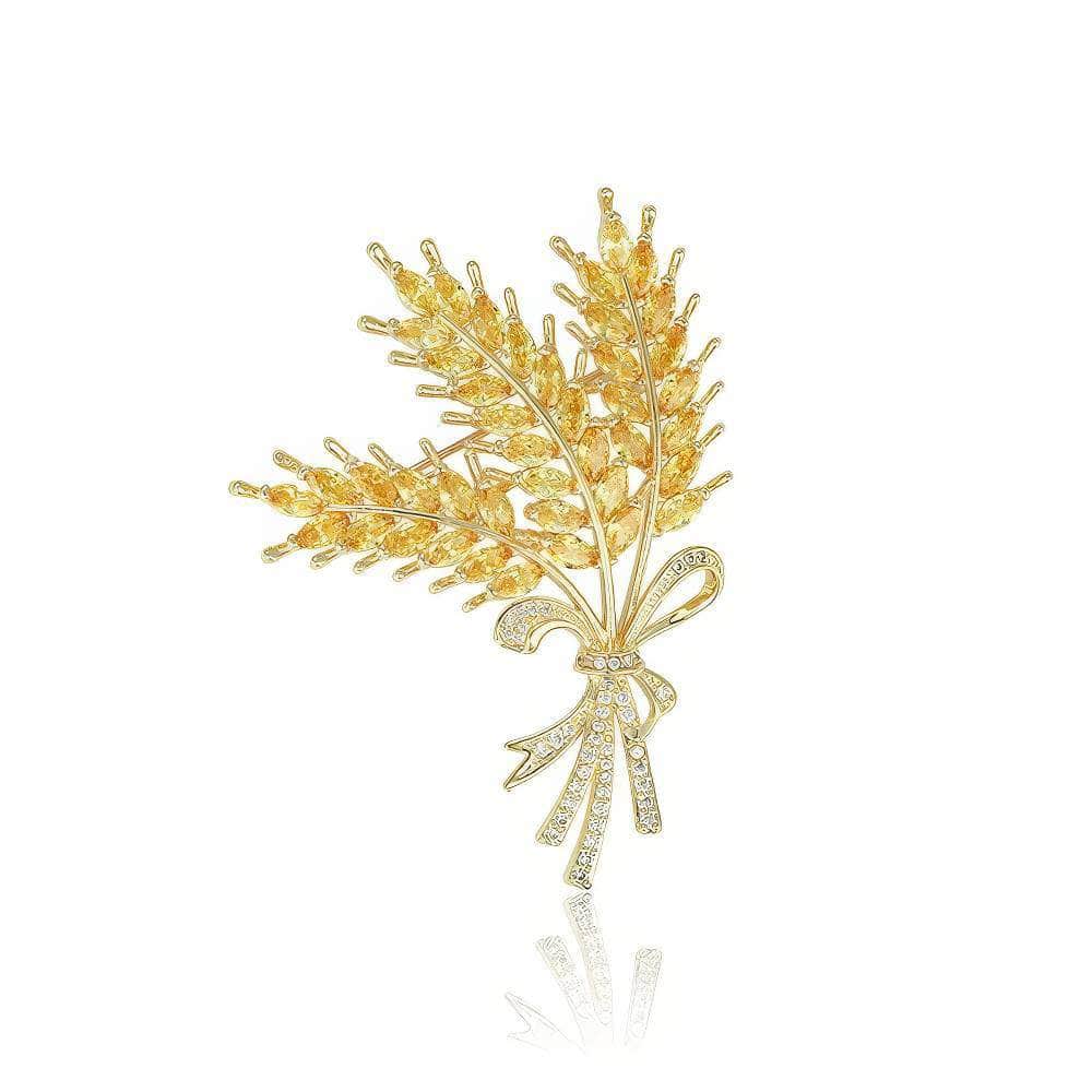 Wheat Ear Crystal-Embedded Brooch Gold