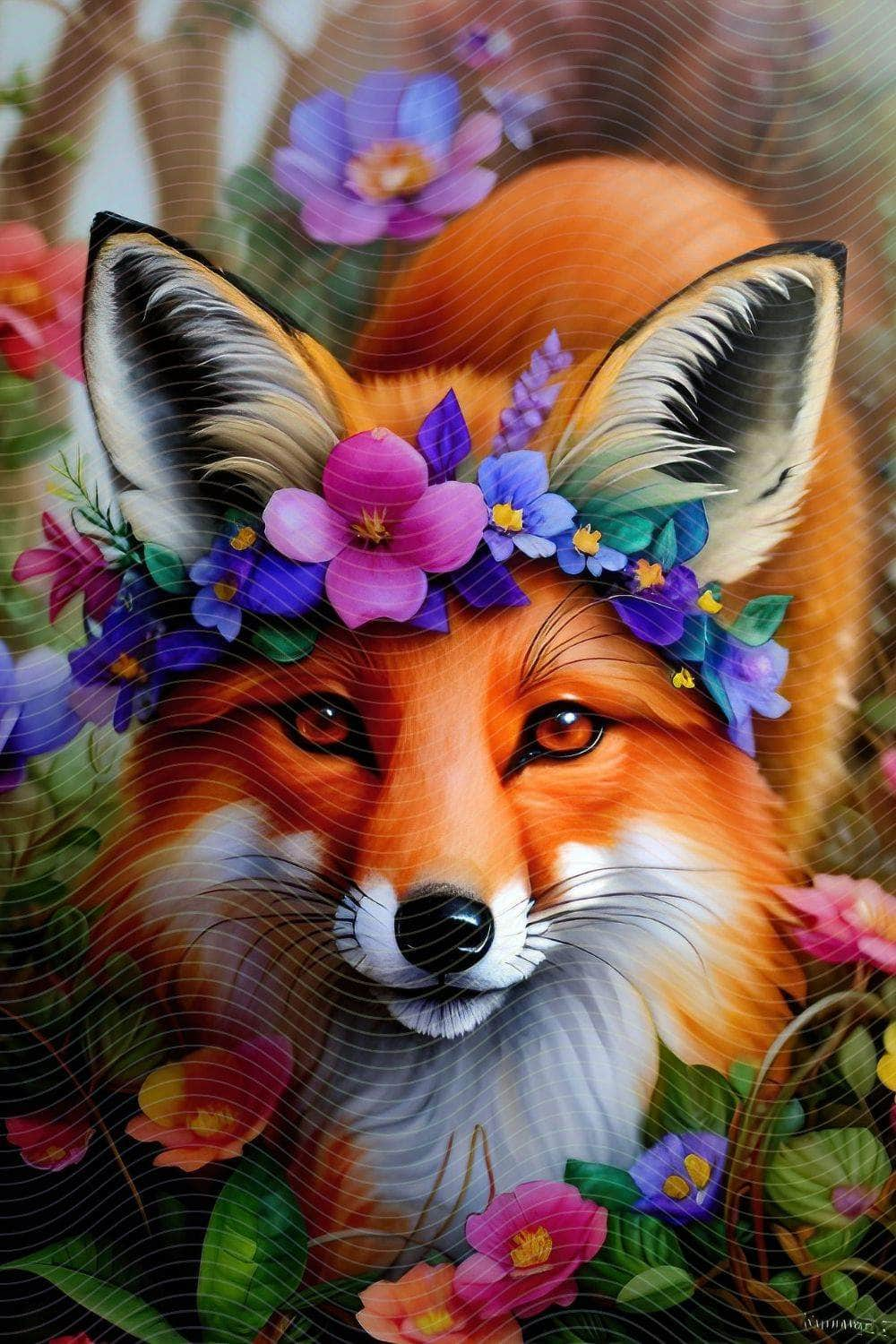 Whimsical Fox Adorned with a Charming Flower Crown