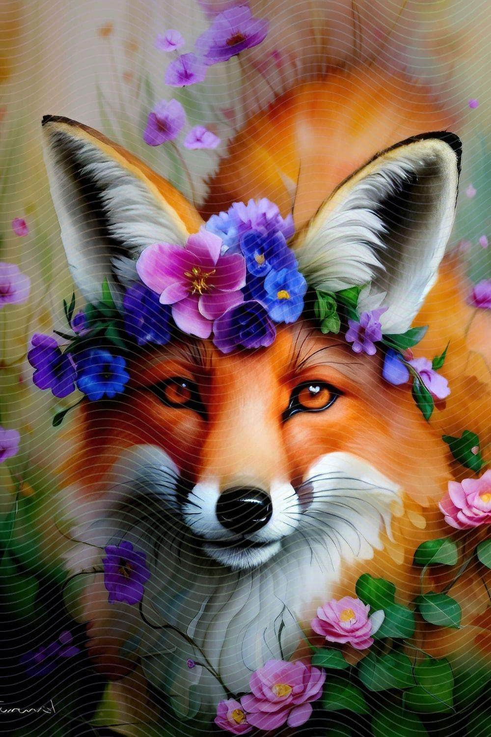 Whimsical Fox Adorned with a Charming Flower Crown