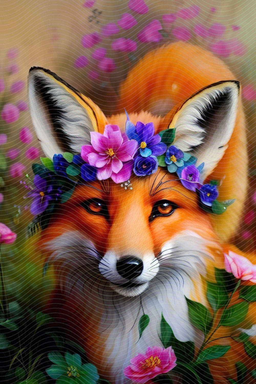 Whimsical Fox Adorned with a Charming Flower Crown