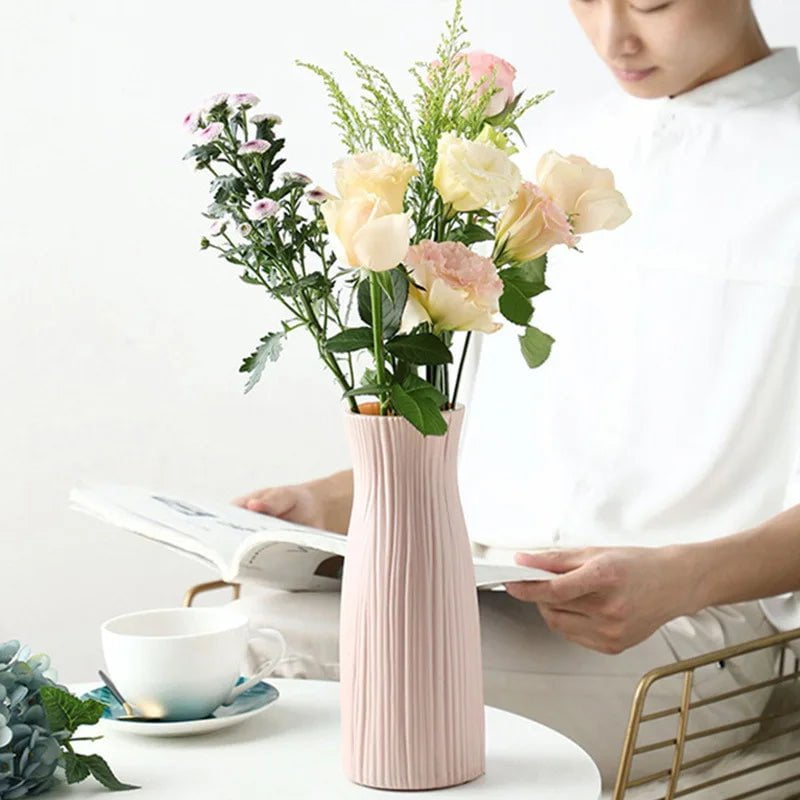 White Plastic Imitation Ceramic Vase for Home Decoration