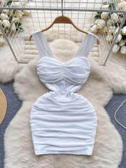 Wide Cami Straps Ruched Bodycon Bustier Mini Dress M / White