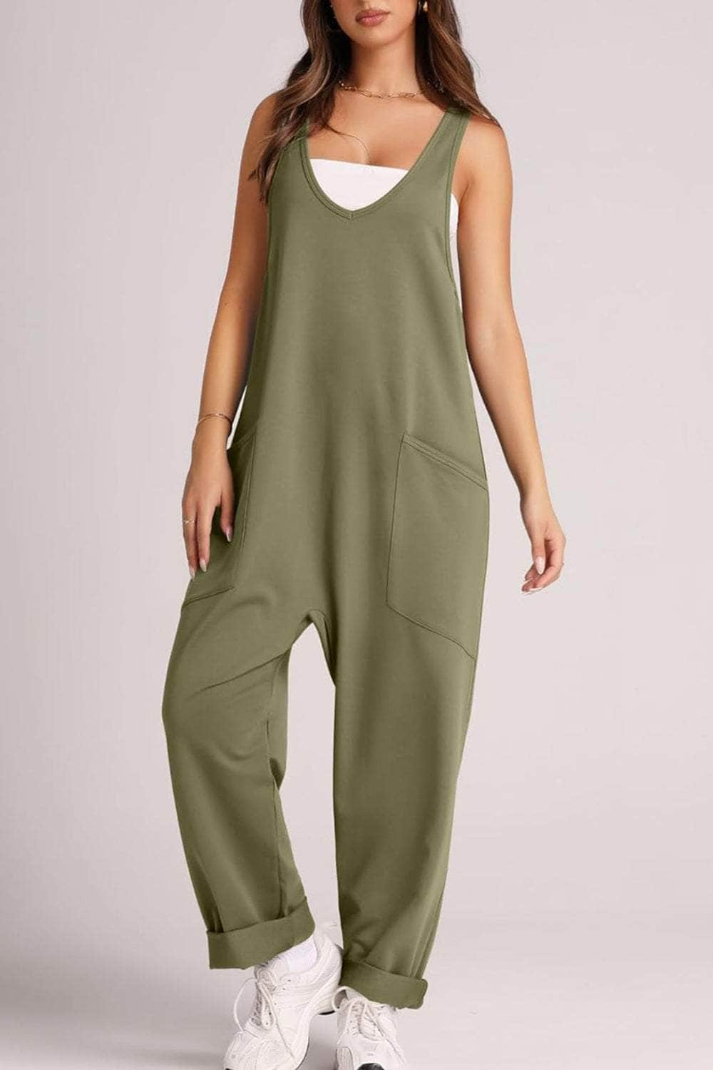 Wide Strap Jumpsuit with Pockets