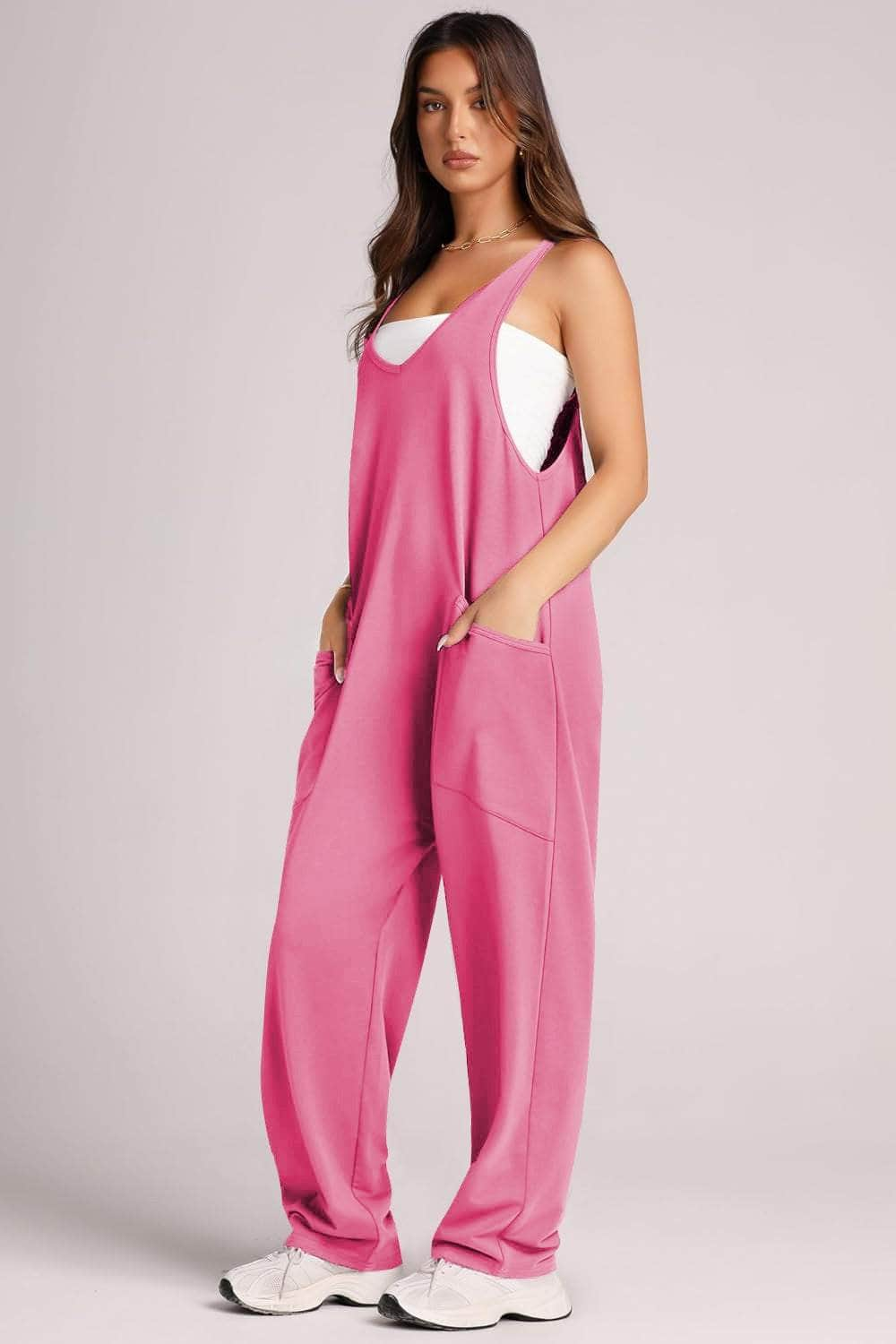 Wide Strap Jumpsuit with Pockets