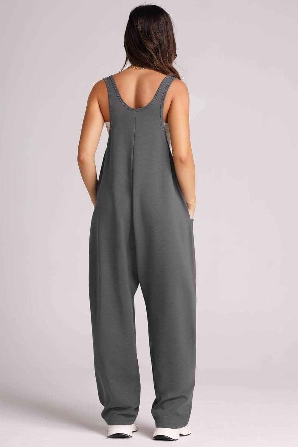 Wide Strap Jumpsuit with Pockets Dark Gray / S