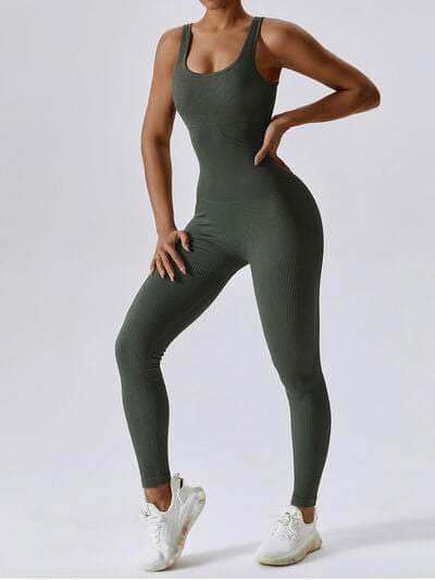 Wide Strap Sleeveless Active Jumpsuit Moss / S