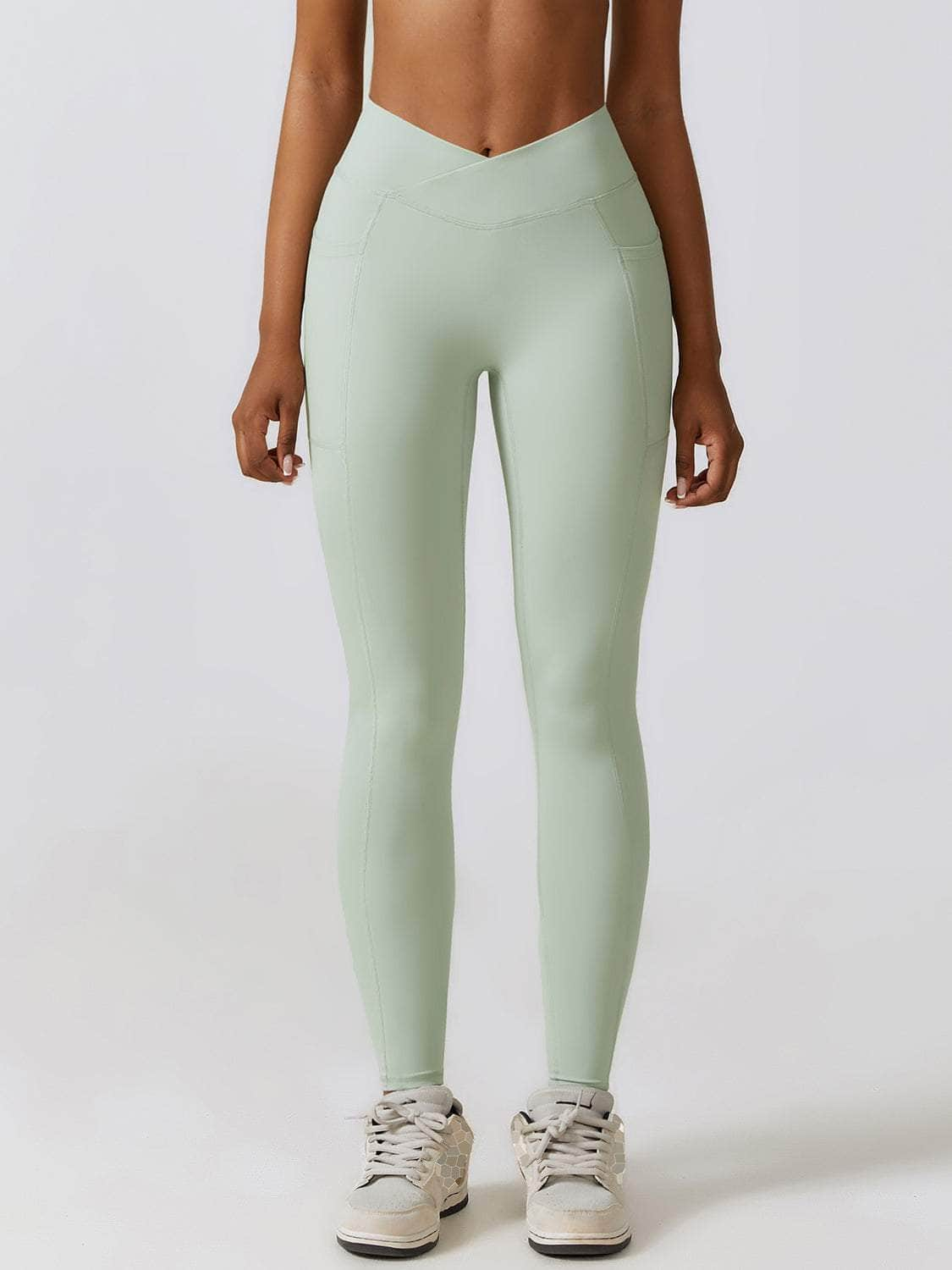 Wide Waistband Active Leggings Light Green / S