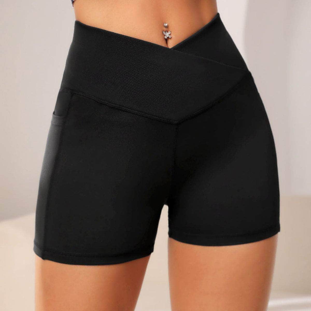 Wide Waistband Active Shorts with Pocket Black / S