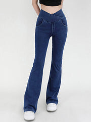 Wide Waistband Bootcut Jeans with Pockets Dark / S