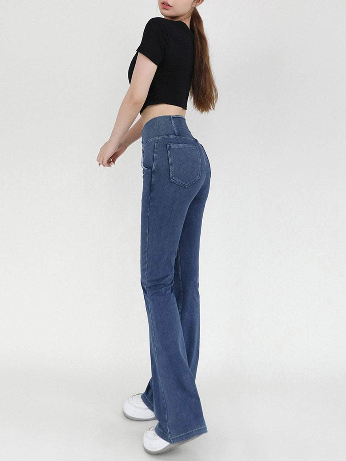 Wide Waistband Bootcut Jeans with Pockets Medium / S