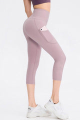 Wide Waistband Cropped Active Leggings with Pockets Lilac / 4/S