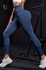 Wide Waistband High Waist Active Leggings Peacock  Blue / S