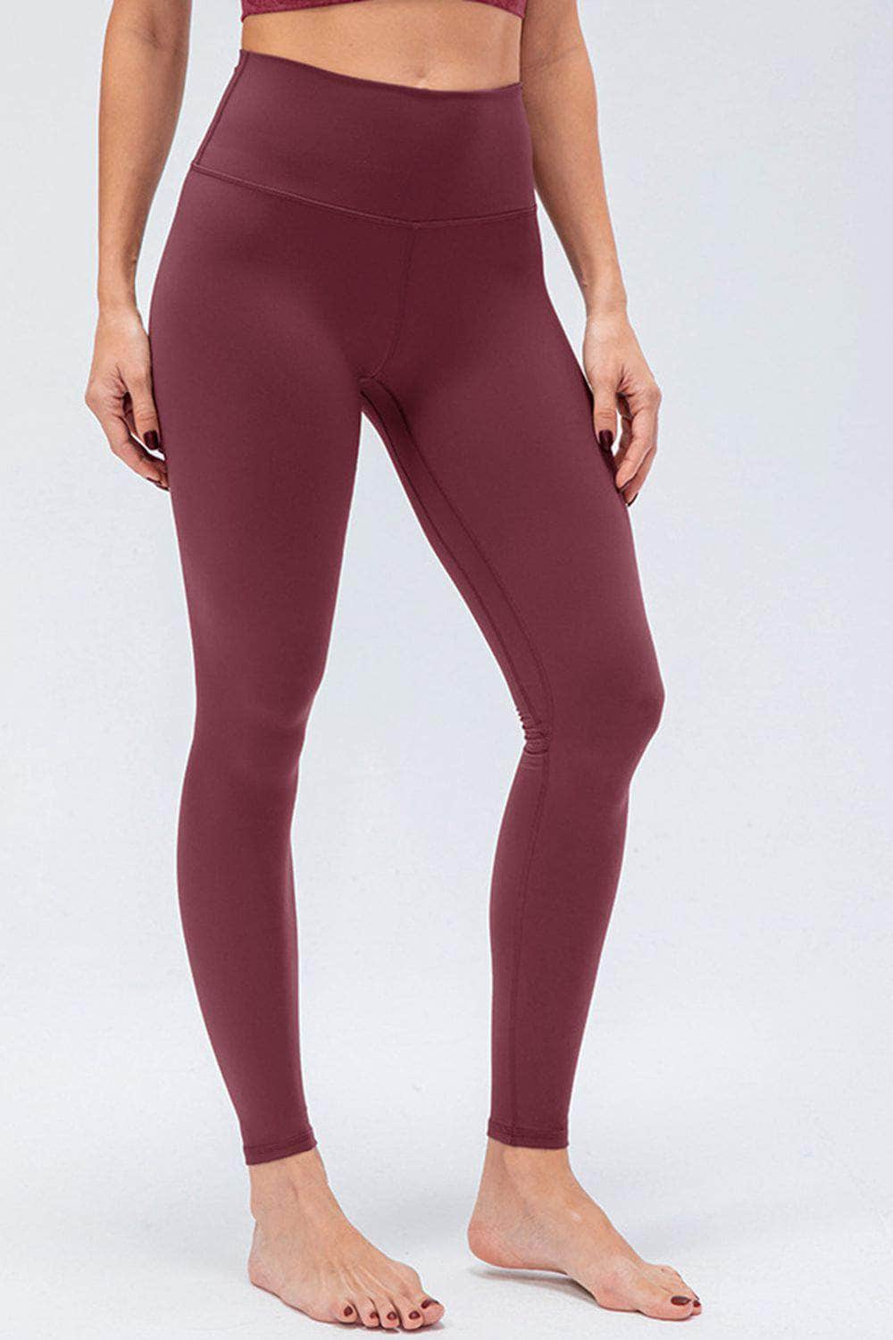 Wide Waistband Slim Fit Active Leggings Wine / S