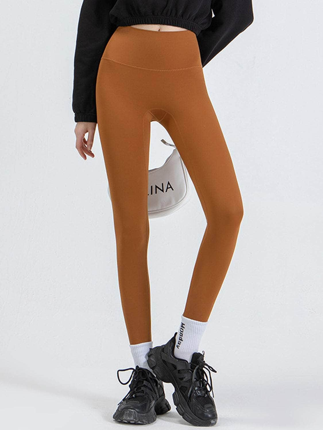 Wide Waistband Sports Leggings Caramel / S