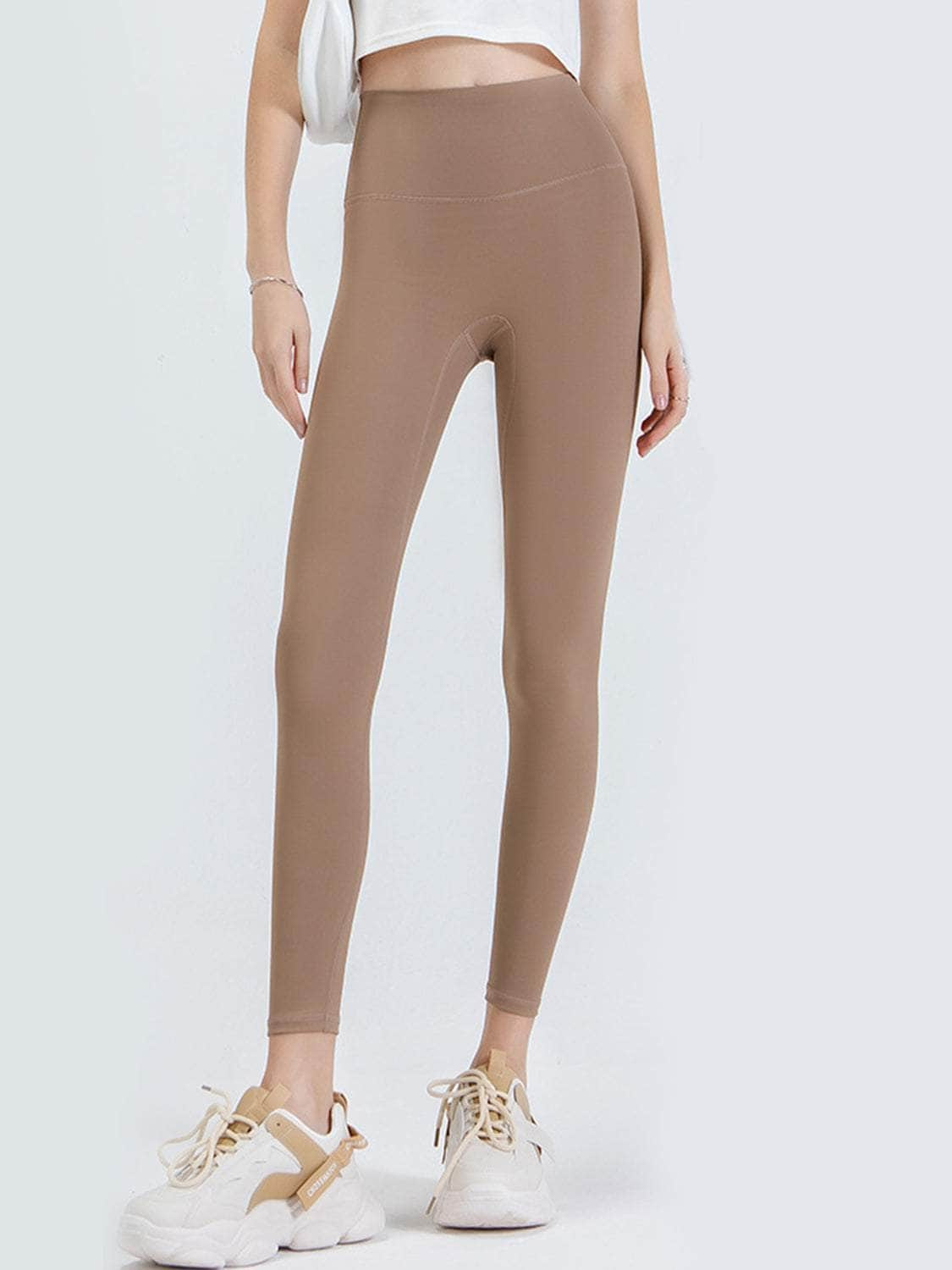 Wide Waistband Sports Leggings Khaki / S