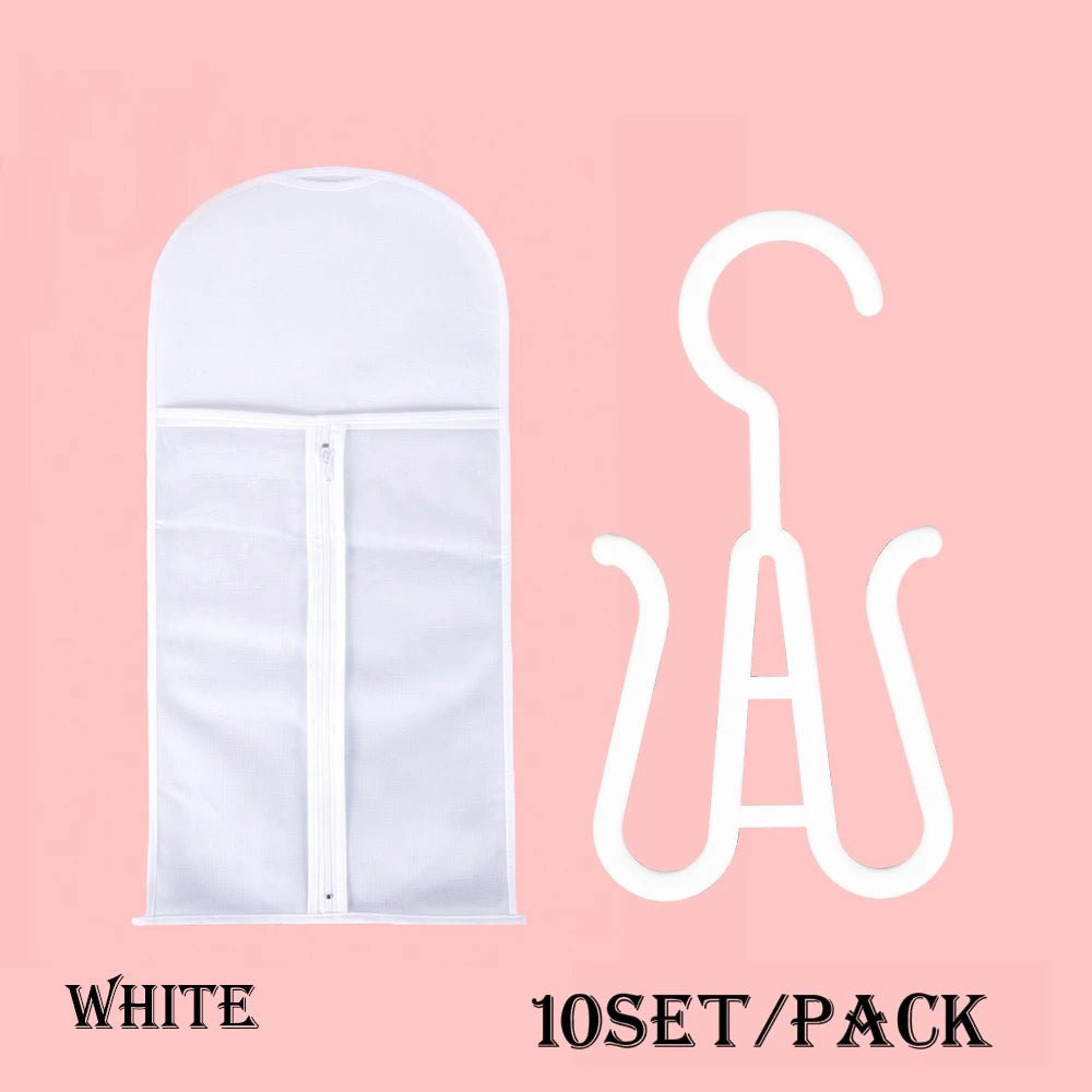 Wig Storage Bag Set with Hanger 10 set white