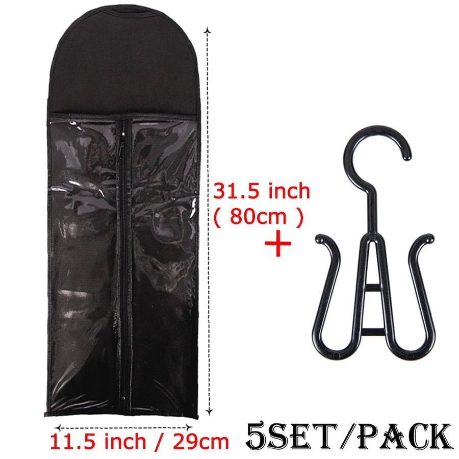 Wig Storage Bag Set with Hanger 5 set 80cm black