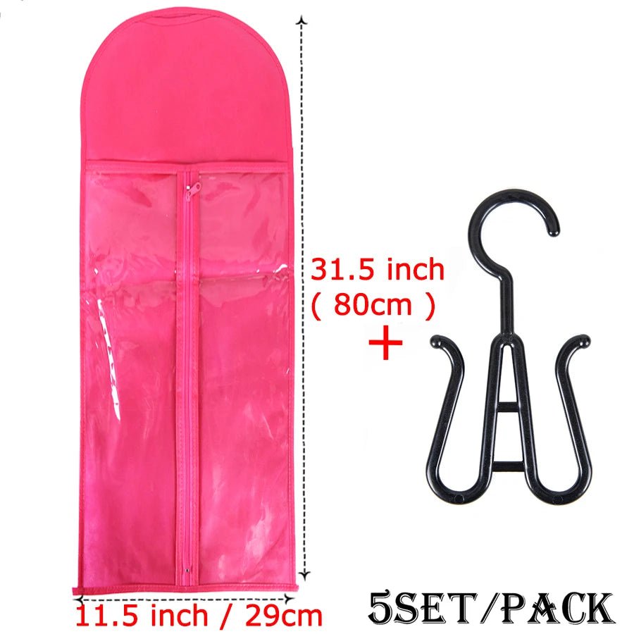 Wig Storage Bag Set with Hanger 5 set 80cm pink