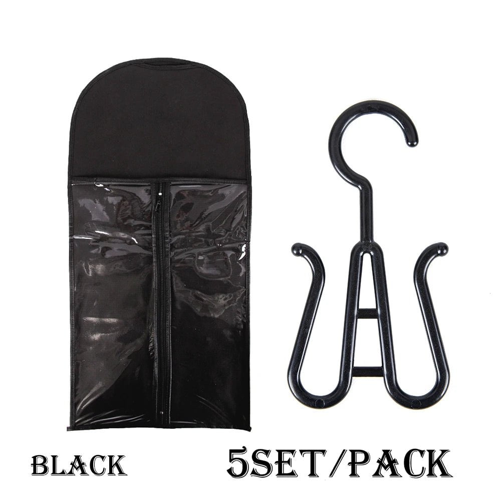 Wig Storage Bag Set with Hanger 5 set black