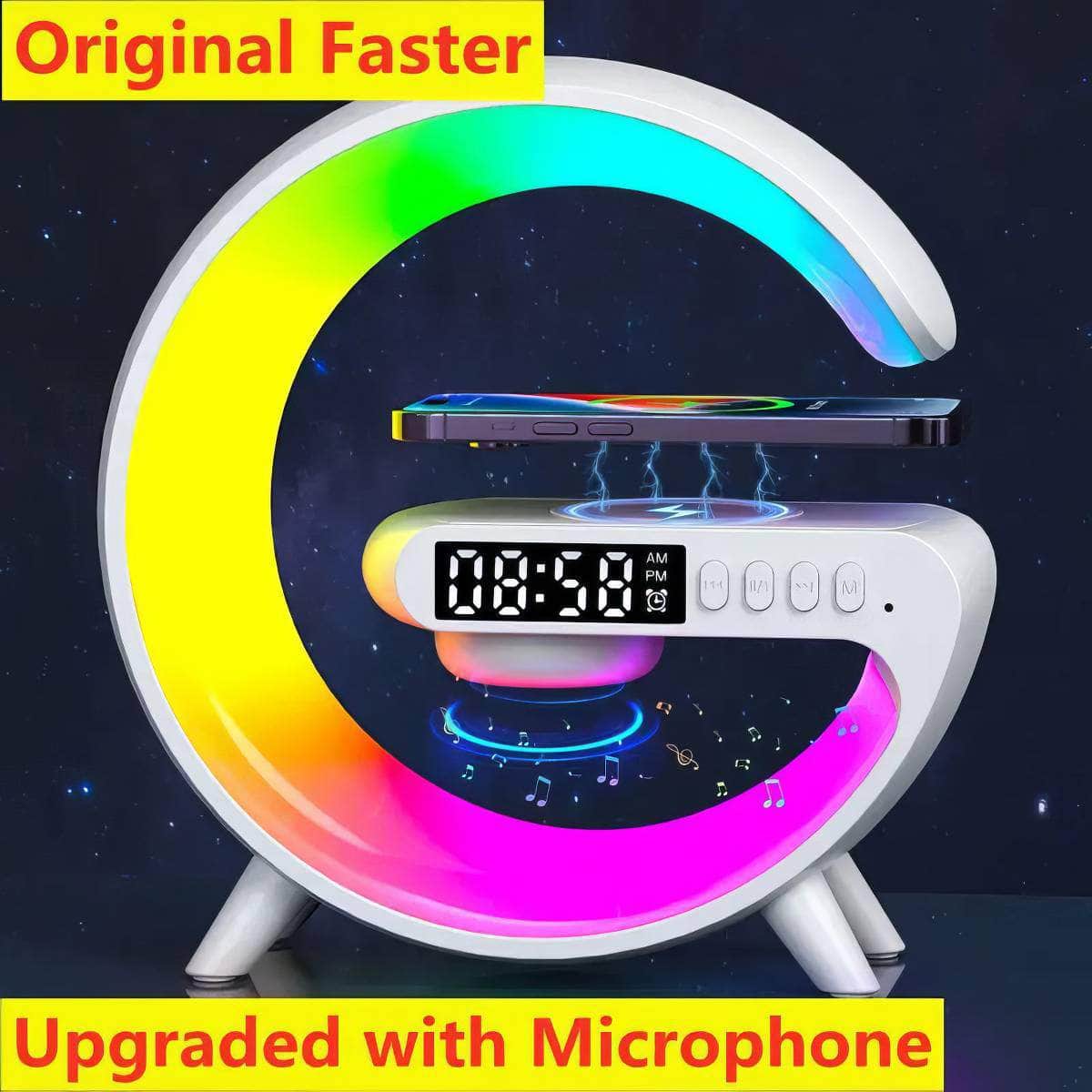 Wireless Charger Speaker Stand with RGB Night Light & Alarm Clock