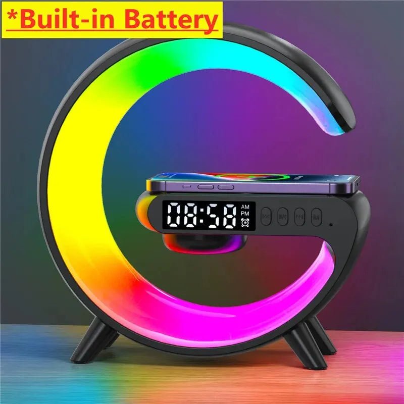 Wireless Charger Speaker Stand with RGB Night Light & Alarm Clock With Battery B