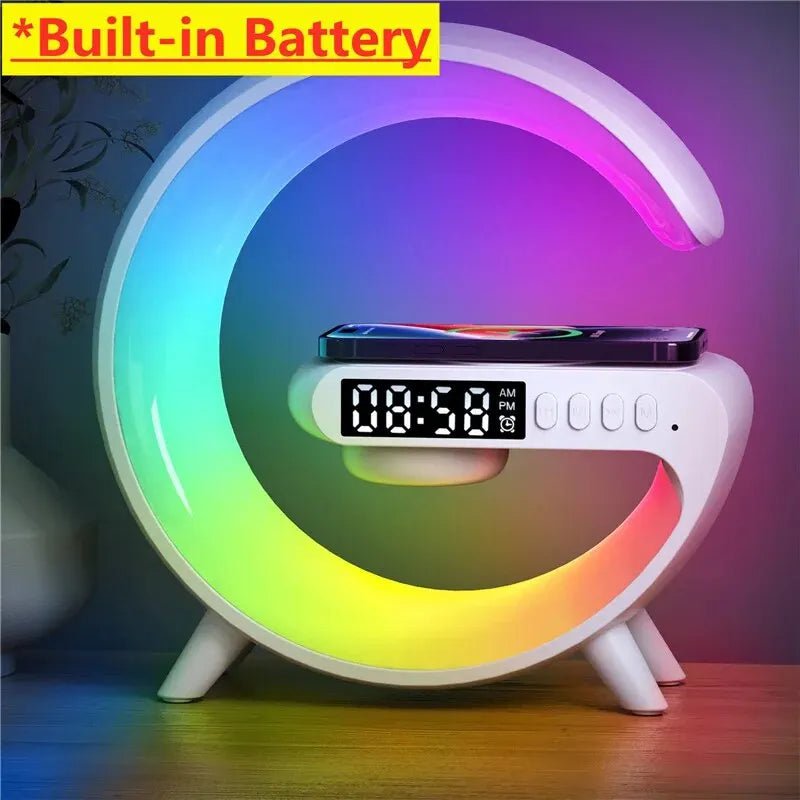 Wireless Charger Speaker Stand with RGB Night Light & Alarm Clock With Battery W