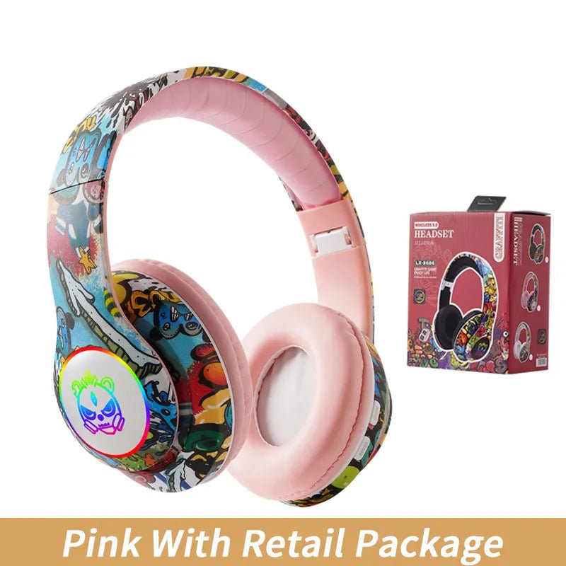 Wireless Flashlight Kids Ear Headphones with Mic Pink With Box