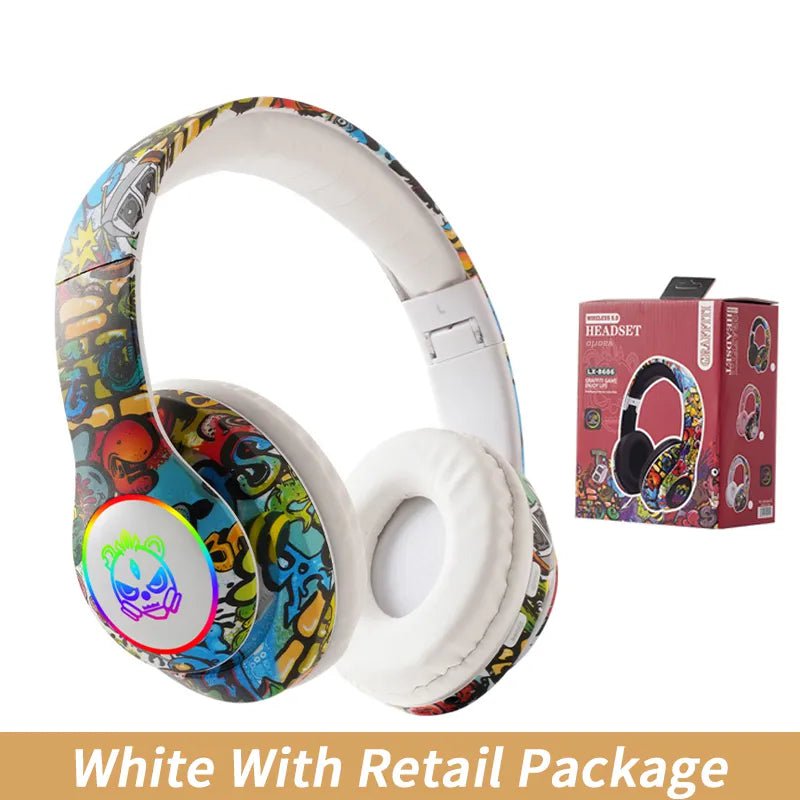 Wireless Flashlight Kids Ear Headphones with Mic White With Box