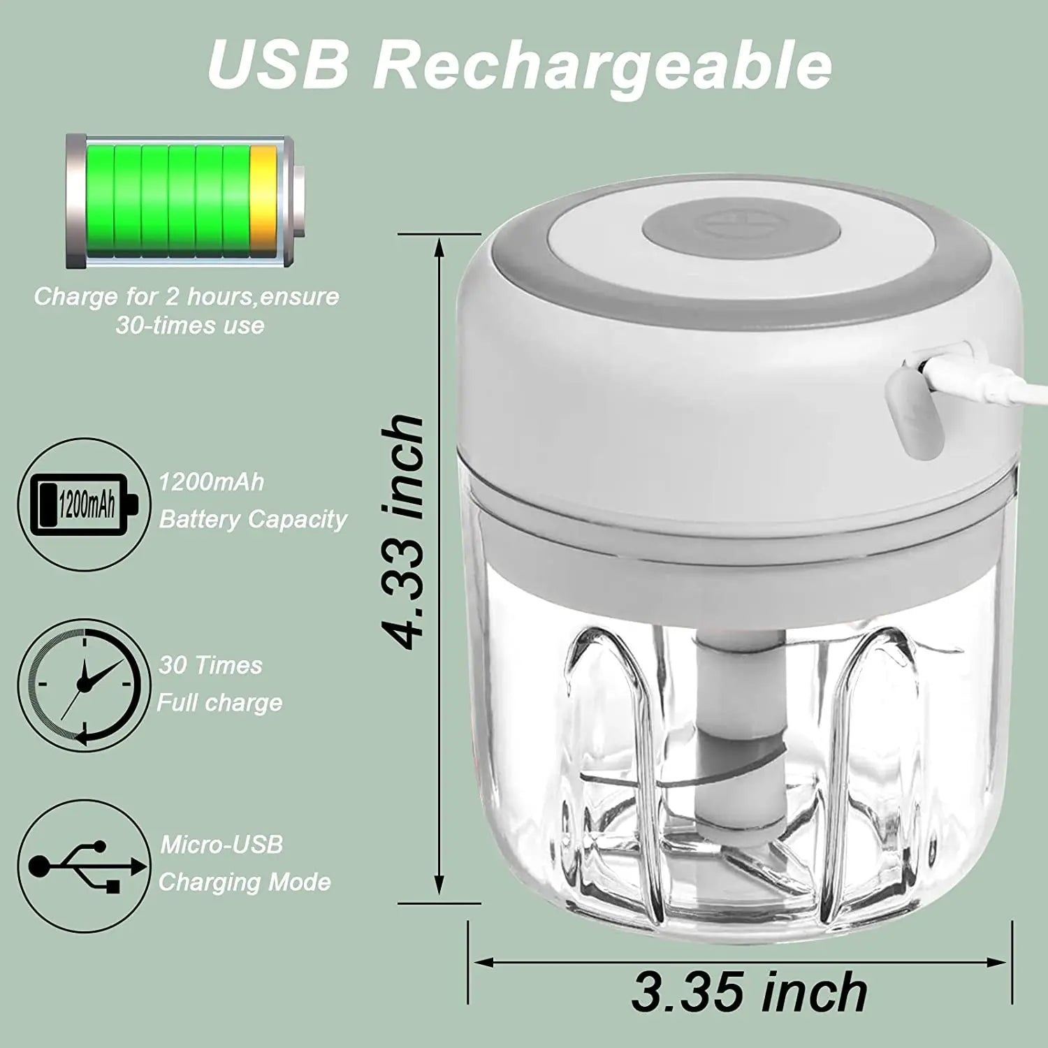 Wireless Mini Electric Garlic Chopper - USB Grinder, 100ML/250ML Capacity