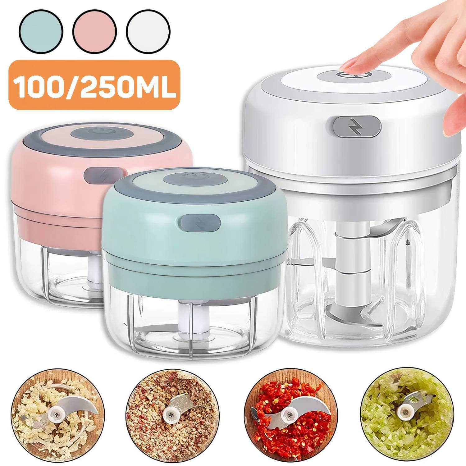 Wireless Mini Electric Garlic Chopper - USB Grinder, 100ML/250ML Capacity