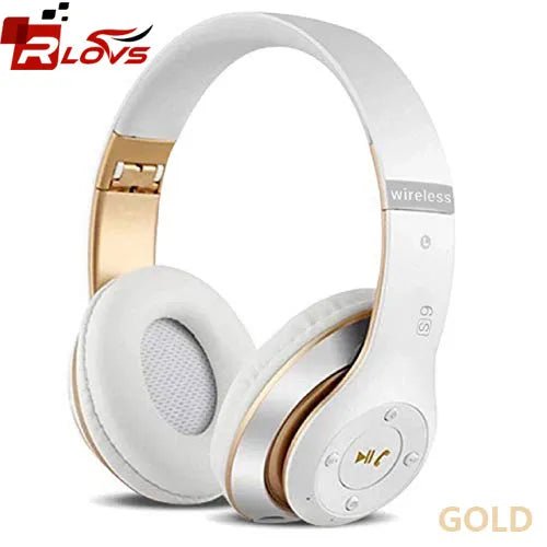 Wireless Sport Bluetooth 5.0 Headphones - Foldable, Handsfree Earphones for iPhone, Xiaomi white gold