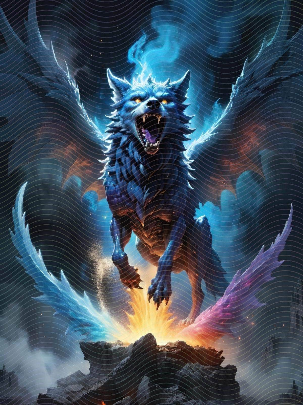 Wolf Dragon Surrounded by Flames