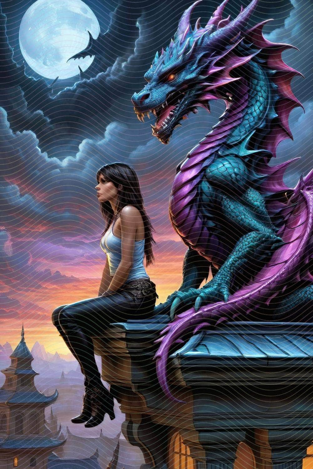 Woman and Giant Fierce Dragon- Epic Encounter