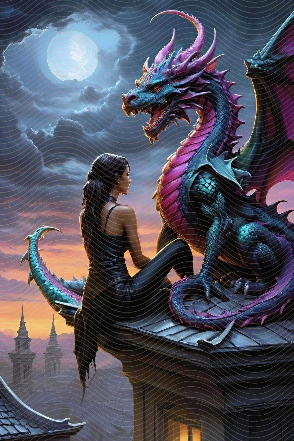 Woman and Giant Fierce Dragon- Epic Encounter