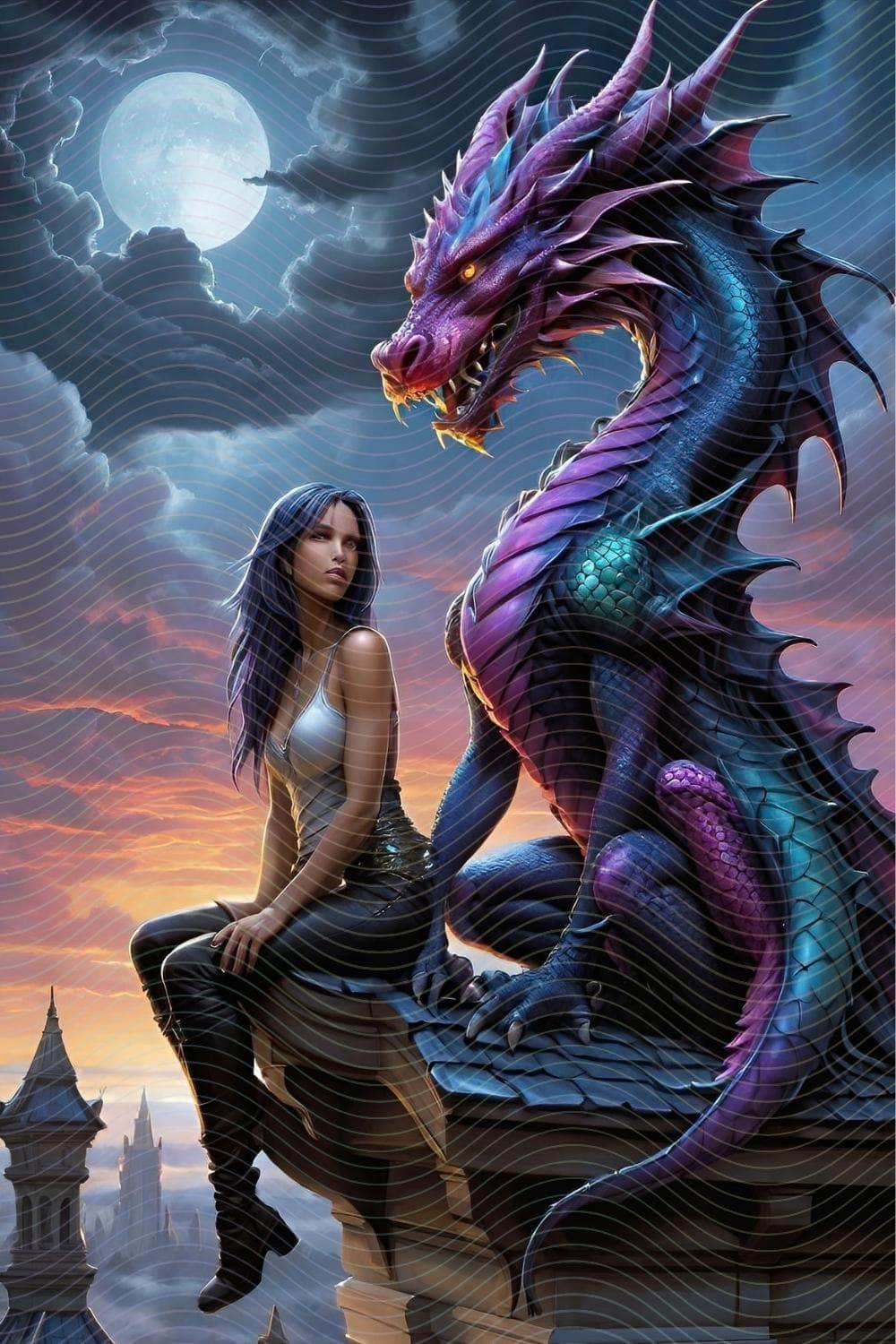 Woman and Giant Fierce Dragon- Epic Encounter