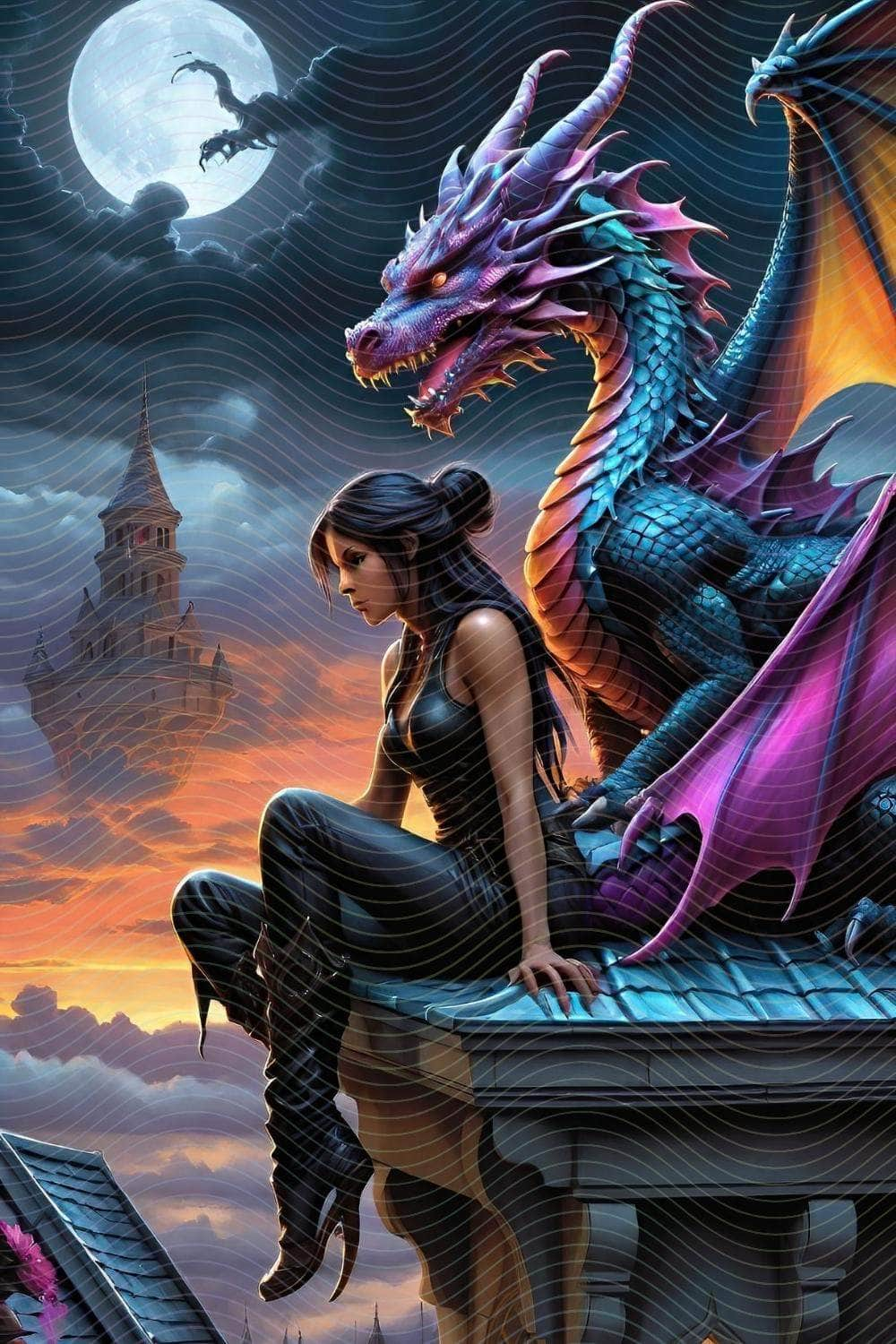 Woman and Giant Fierce Dragon- Epic Encounter