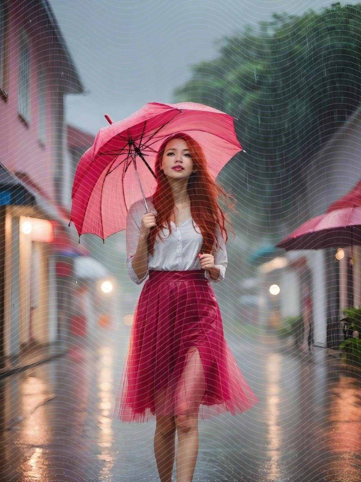 Woman in Pink Tulle Walking Down the Street