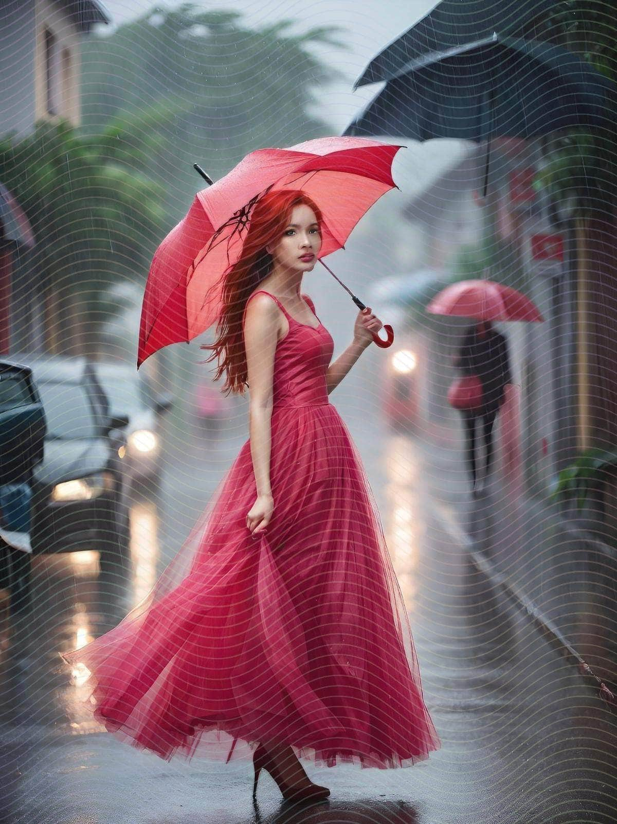 Woman in Pink Tulle Walking Down the Street